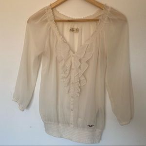 Hollister White Sheer Long Sleeve Blouse
